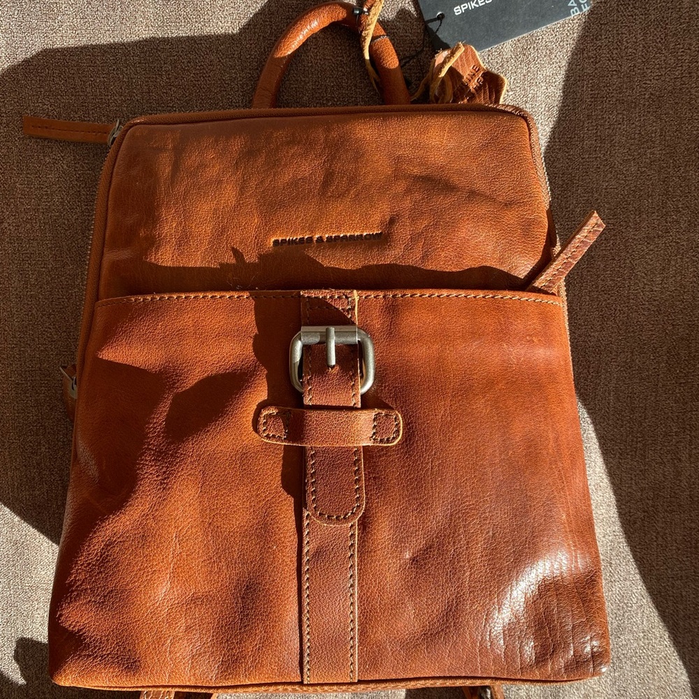 Spikes & sparrow brown leather trendy backpack